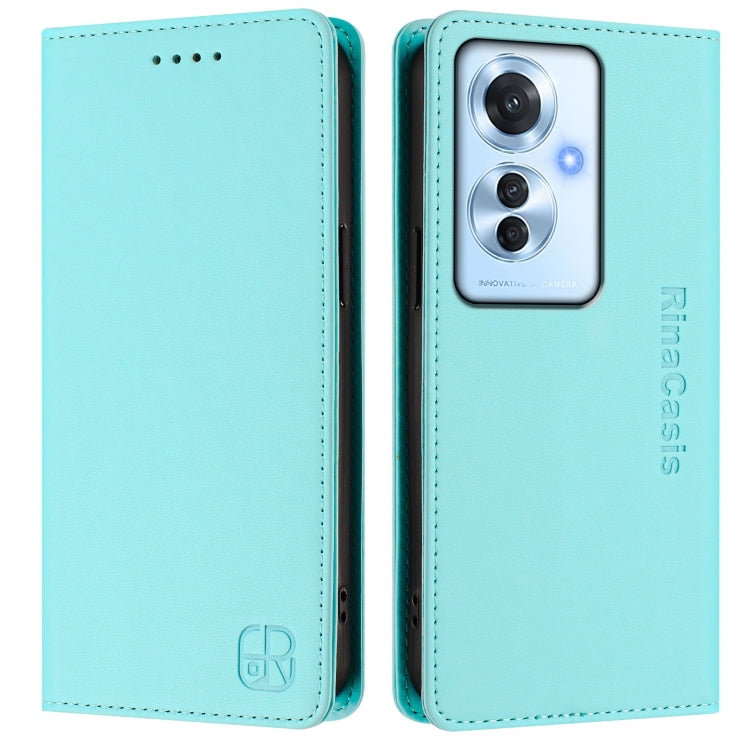 For OPPO Reno11 F 5G Global RC01 Dual-Folded Magnetic Suction RFID Leather Phone Case