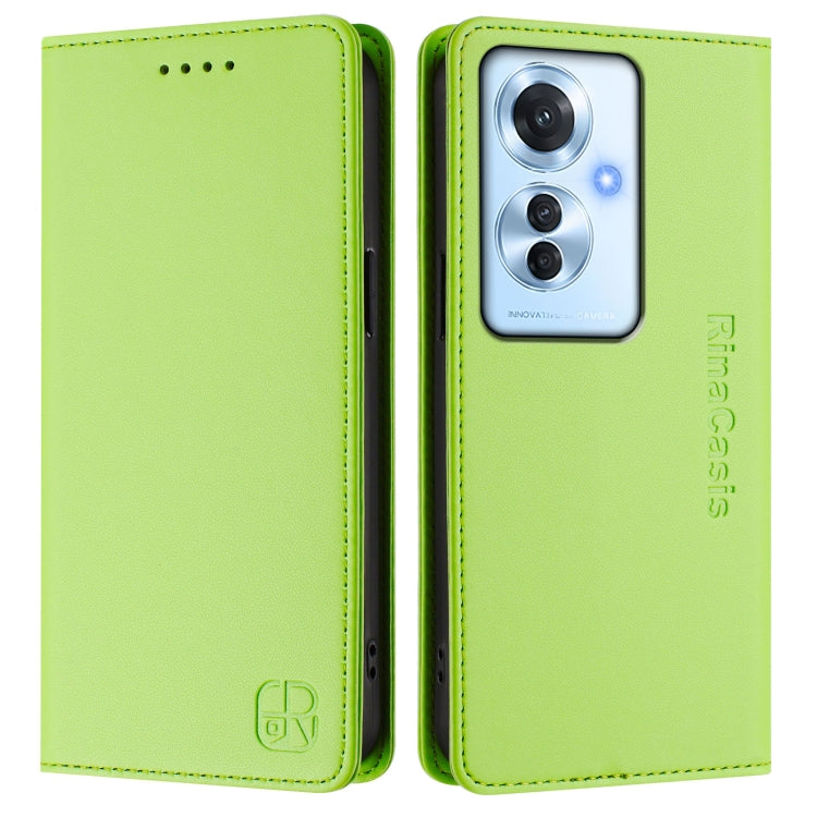 For OPPO Reno11 F 5G Global RC01 Dual-Folded Magnetic Suction RFID Leather Phone Case
