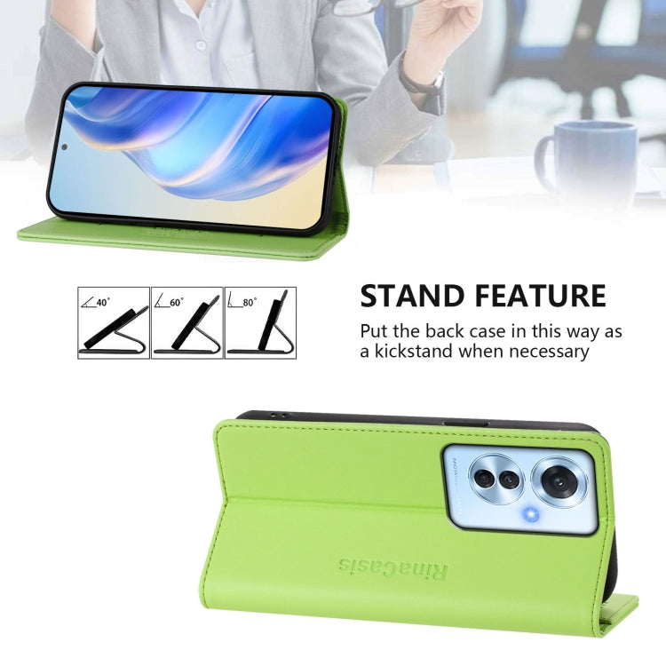 For OPPO Reno11 F 5G Global RC01 Dual-Folded Magnetic Suction RFID Leather Phone Case