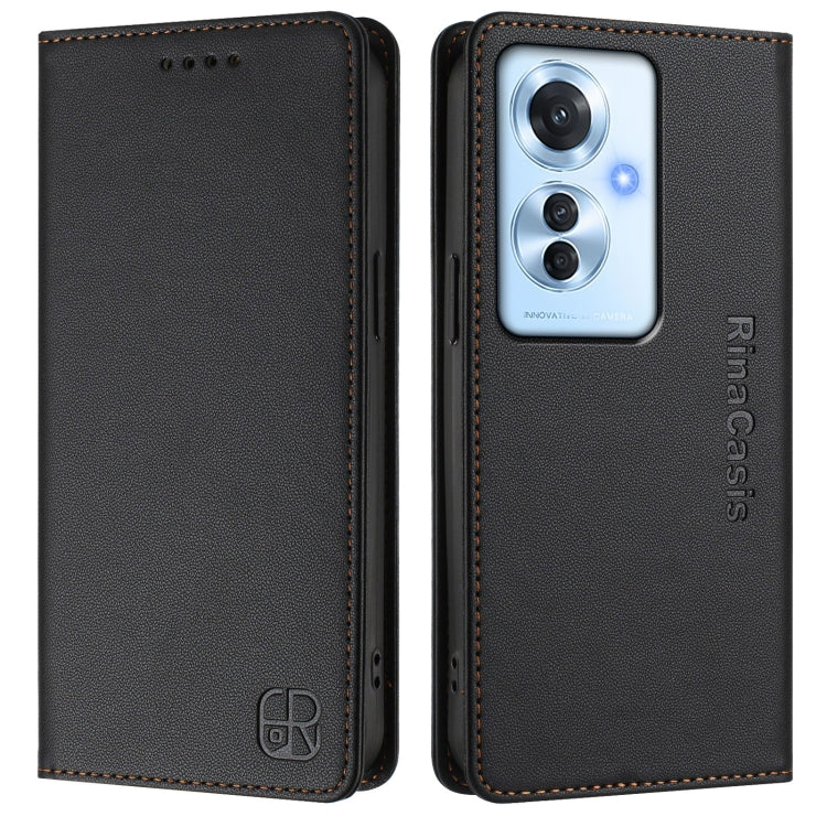 For OPPO Reno11 F 5G Global RC01 Dual-Folded Magnetic Suction RFID Leather Phone Case