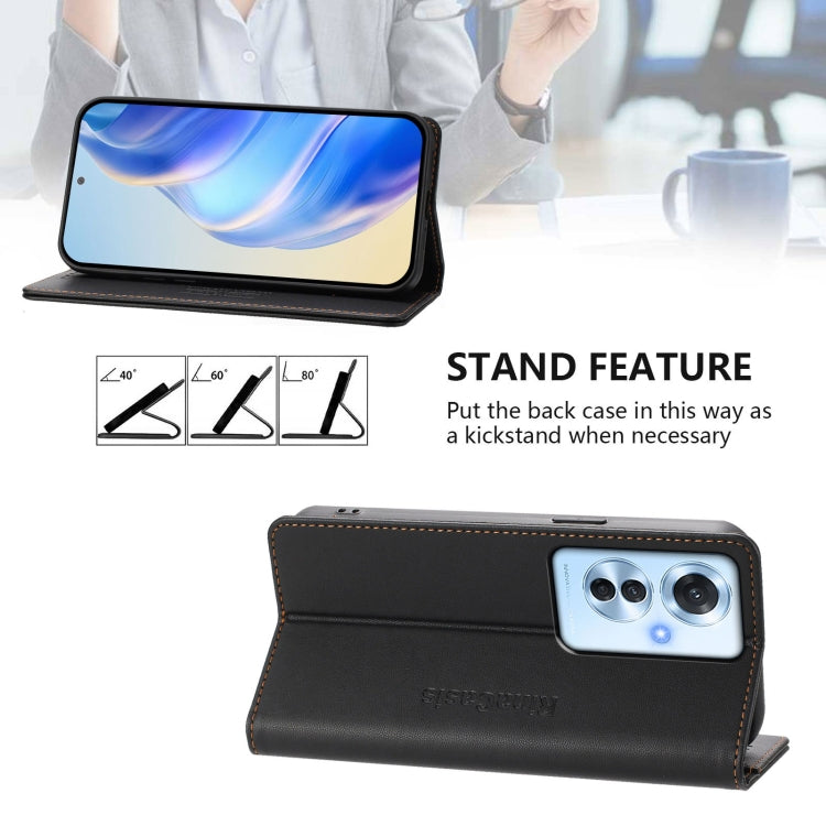For OPPO Reno11 F 5G Global RC01 Dual-Folded Magnetic Suction RFID Leather Phone Case