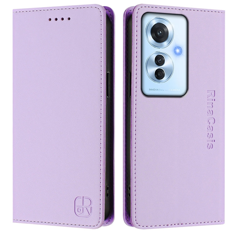 For OPPO Reno11 F 5G Global RC01 Dual-Folded Magnetic Suction RFID Leather Phone Case