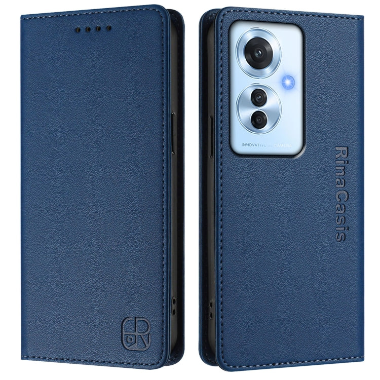 For OPPO Reno11 F 5G Global RC01 Dual-Folded Magnetic Suction RFID Leather Phone Case