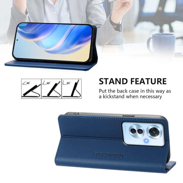 For OPPO Reno11 F 5G Global RC01 Dual-Folded Magnetic Suction RFID Leather Phone Case