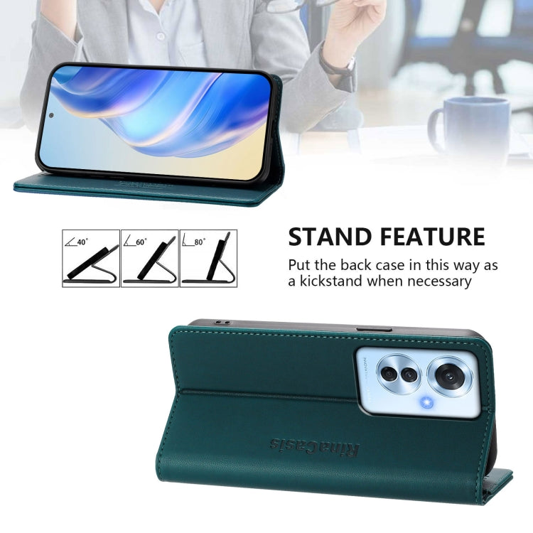 For OPPO Reno11 F 5G Global RC01 Dual-Folded Magnetic Suction RFID Leather Phone Case