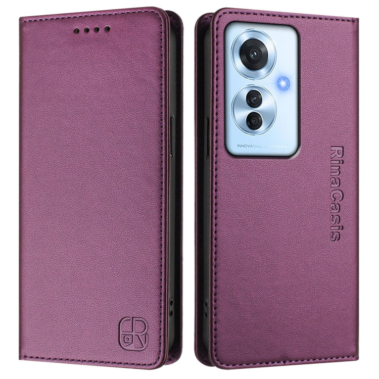 For OPPO Reno11 F 5G Global RC01 Dual-Folded Magnetic Suction RFID Leather Phone Case