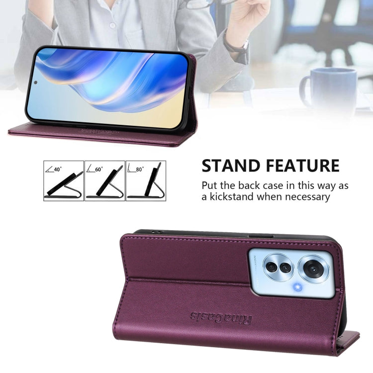 For OPPO Reno11 F 5G Global RC01 Dual-Folded Magnetic Suction RFID Leather Phone Case