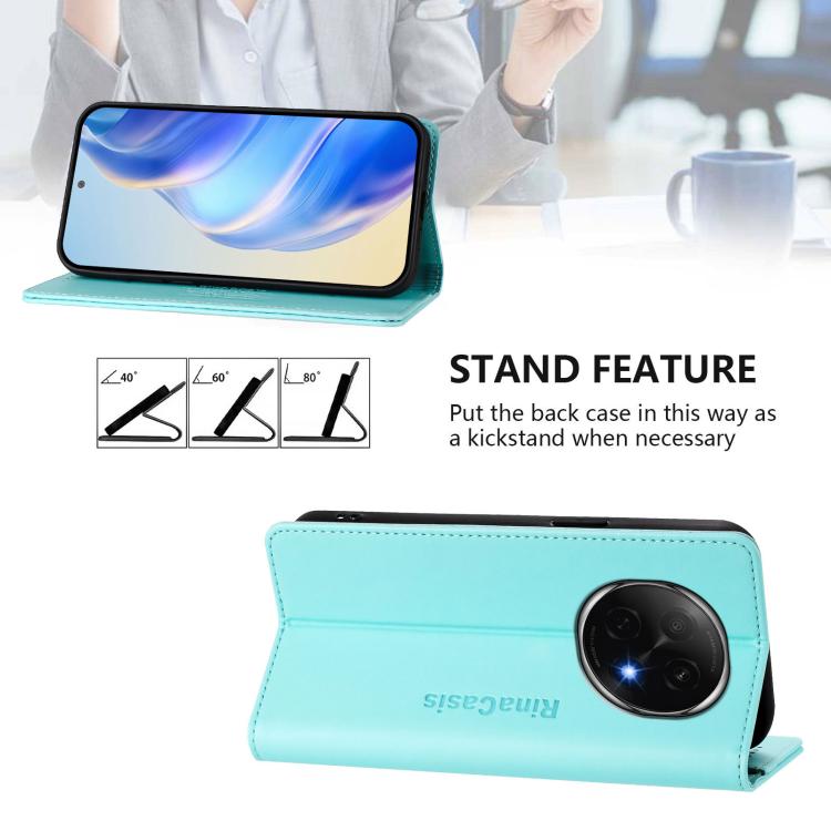 For OPPO A5 Pro China RC01 Dual-Folded Magnetic Suction RFID Leather Phone Case