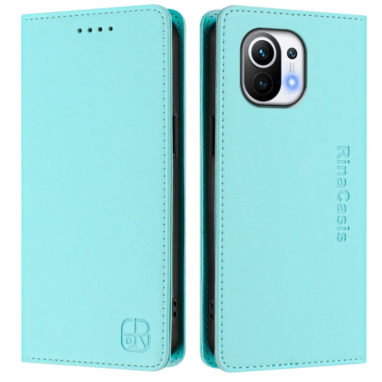 For Xiaomi Mi 11 RC01 Dual-Folded Magnetic Suction RFID Leather Phone Case
