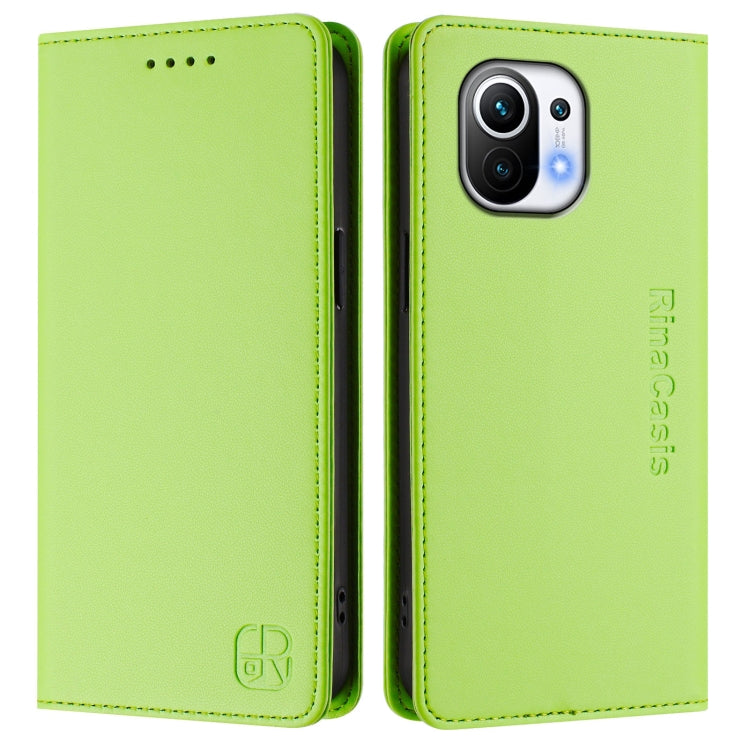 For Xiaomi Mi 11 RC01 Dual-Folded Magnetic Suction RFID Leather Phone Case