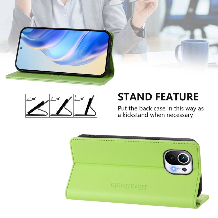 For Xiaomi Mi 11 RC01 Dual-Folded Magnetic Suction RFID Leather Phone Case