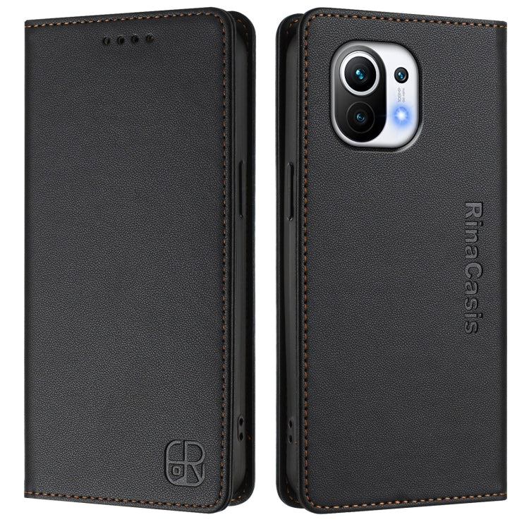 For Xiaomi Mi 11 RC01 Dual-Folded Magnetic Suction RFID Leather Phone Case