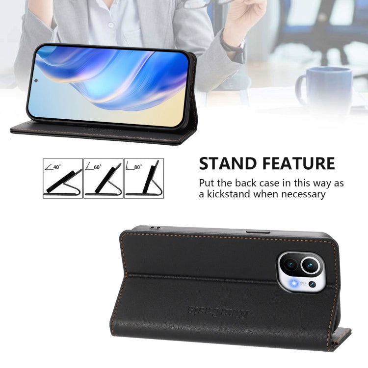 For Xiaomi Mi 11 RC01 Dual-Folded Magnetic Suction RFID Leather Phone Case