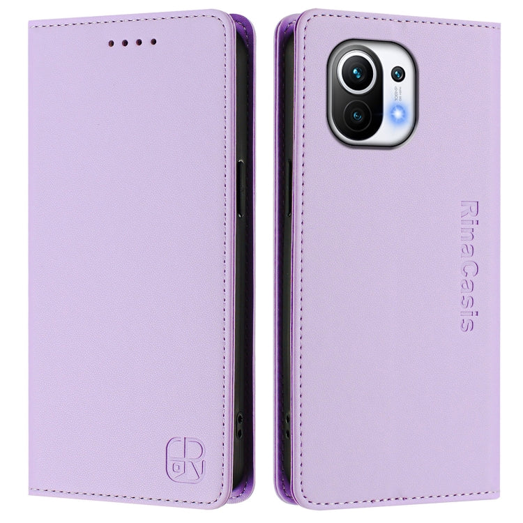 For Xiaomi Mi 11 RC01 Dual-Folded Magnetic Suction RFID Leather Phone Case