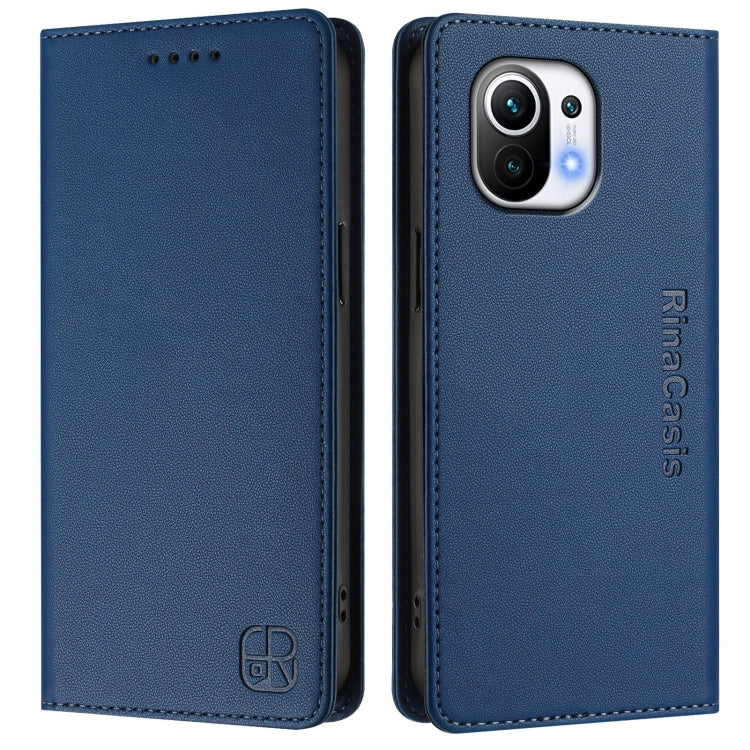 For Xiaomi Mi 11 RC01 Dual-Folded Magnetic Suction RFID Leather Phone Case