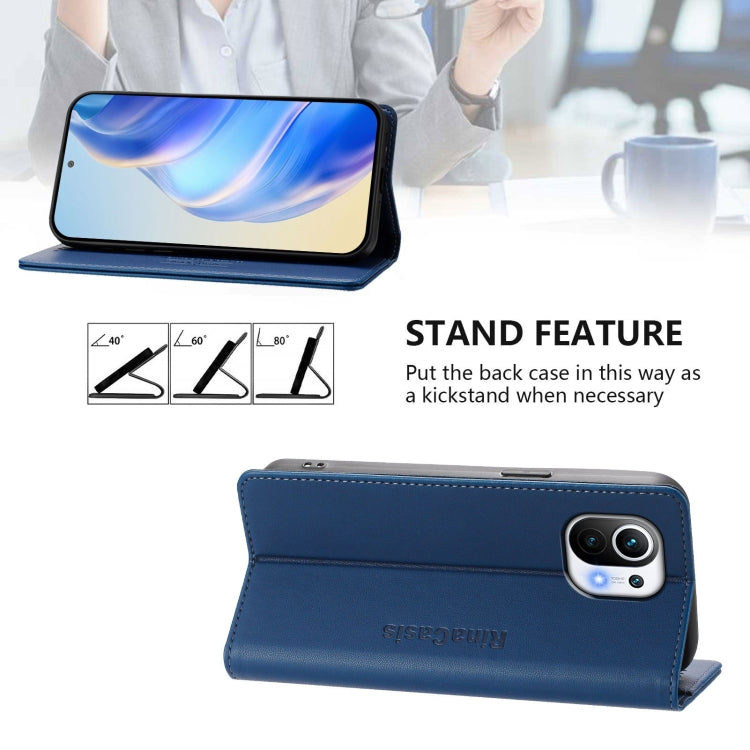 For Xiaomi Mi 11 RC01 Dual-Folded Magnetic Suction RFID Leather Phone Case