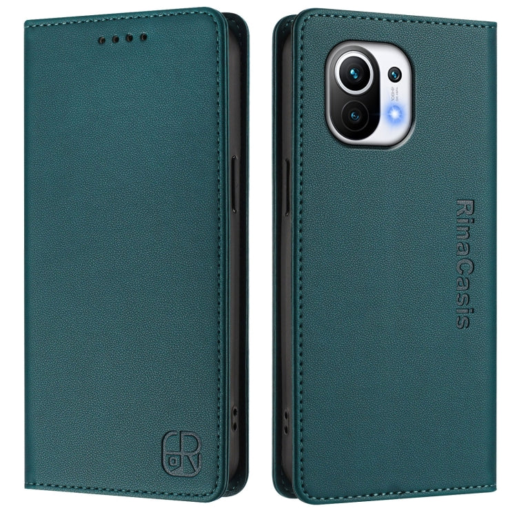 For Xiaomi Mi 11 RC01 Dual-Folded Magnetic Suction RFID Leather Phone Case