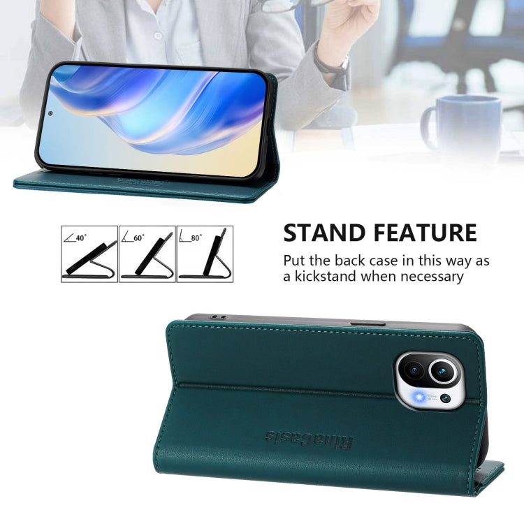 For Xiaomi Mi 11 RC01 Dual-Folded Magnetic Suction RFID Leather Phone Case