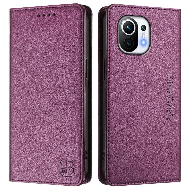 For Xiaomi Mi 11 RC01 Dual-Folded Magnetic Suction RFID Leather Phone Case