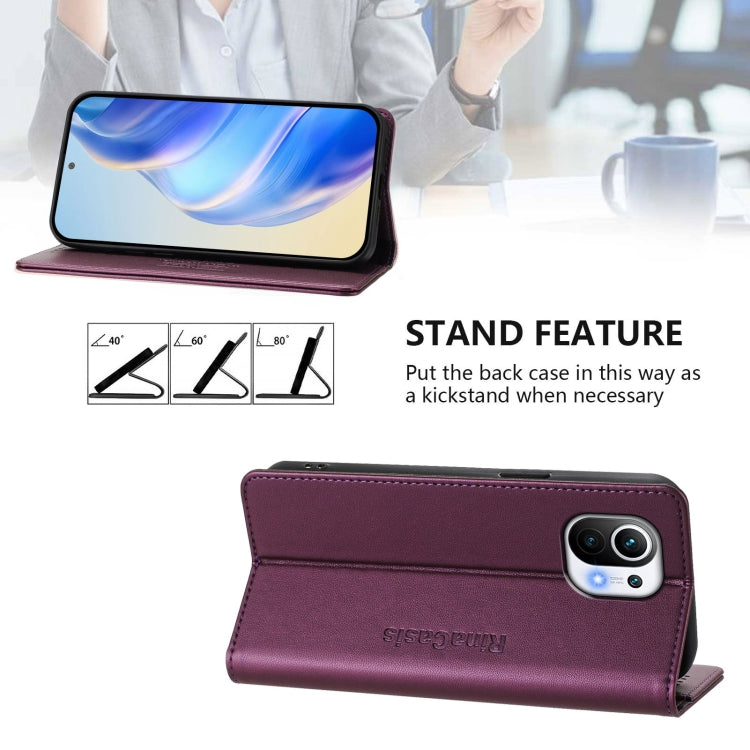 For Xiaomi Mi 11 RC01 Dual-Folded Magnetic Suction RFID Leather Phone Case