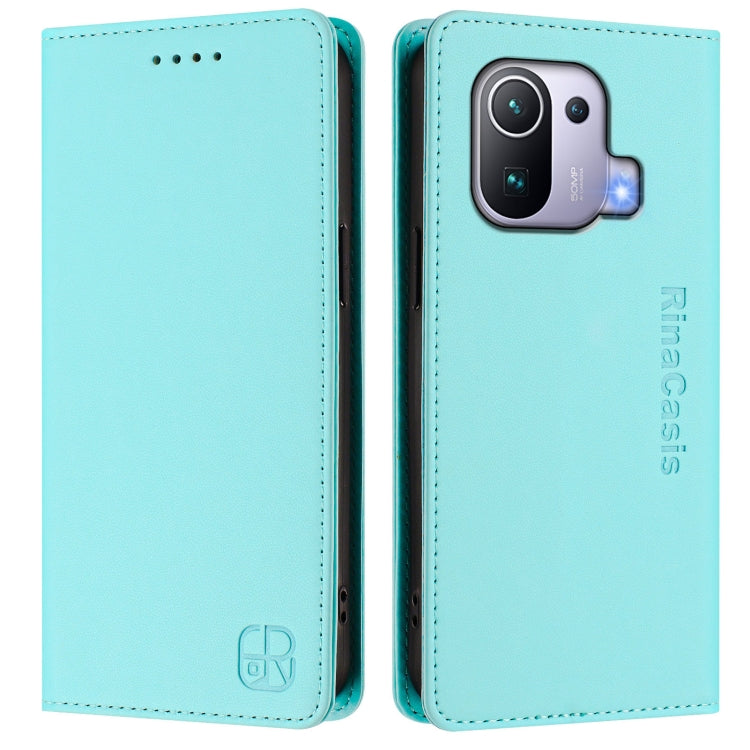 For Xiaomi Mi 11 Pro RC01 Dual-Folded Magnetic Suction RFID Leather Phone Case