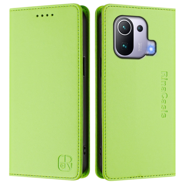 For Xiaomi Mi 11 Pro RC01 Dual-Folded Magnetic Suction RFID Leather Phone Case