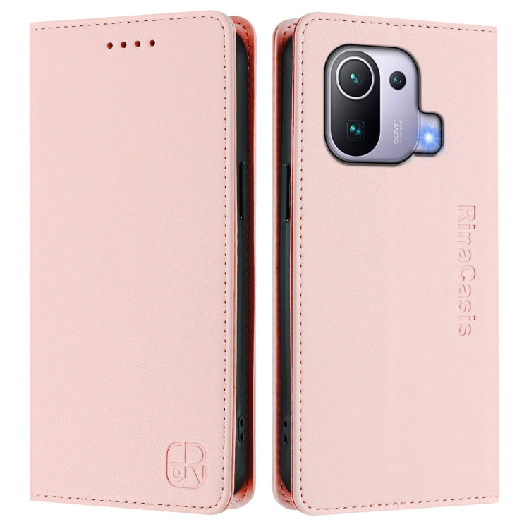For Xiaomi Mi 11 Pro RC01 Dual-Folded Magnetic Suction RFID Leather Phone Case