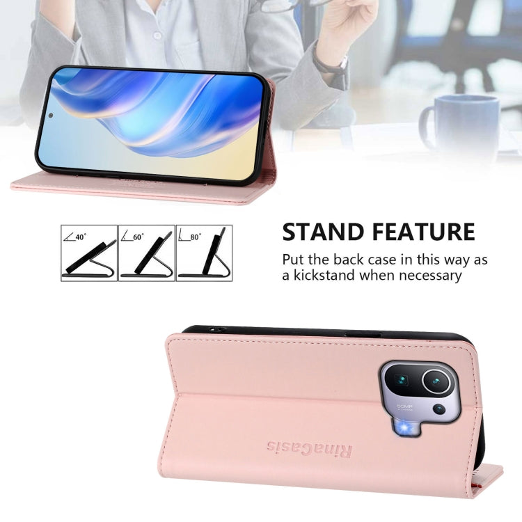 For Xiaomi Mi 11 Pro RC01 Dual-Folded Magnetic Suction RFID Leather Phone Case