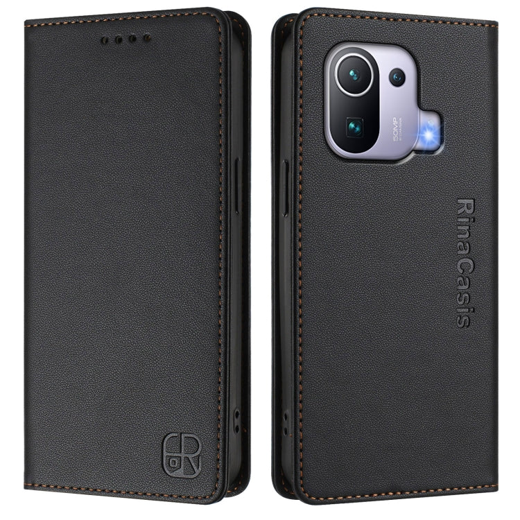 For Xiaomi Mi 11 Pro RC01 Dual-Folded Magnetic Suction RFID Leather Phone Case