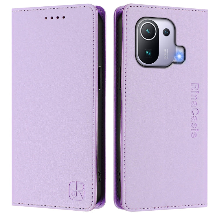For Xiaomi Mi 11 Pro RC01 Dual-Folded Magnetic Suction RFID Leather Phone Case