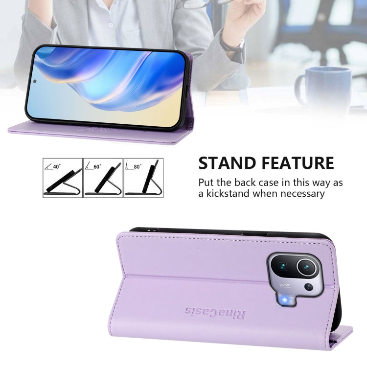 For Xiaomi Mi 11 Pro RC01 Dual-Folded Magnetic Suction RFID Leather Phone Case