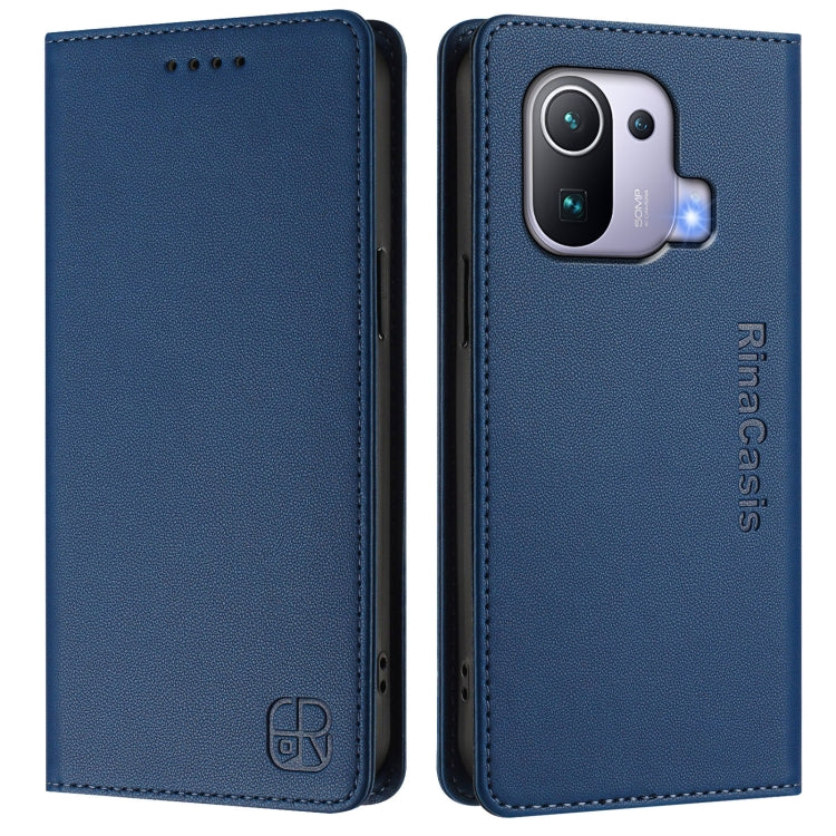 For Xiaomi Mi 11 Pro RC01 Dual-Folded Magnetic Suction RFID Leather Phone Case