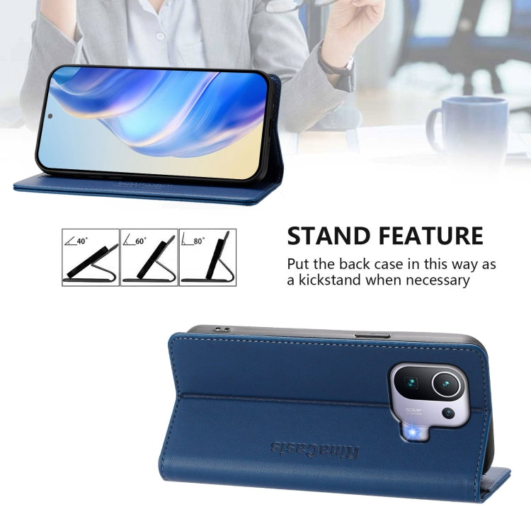 For Xiaomi Mi 11 Pro RC01 Dual-Folded Magnetic Suction RFID Leather Phone Case