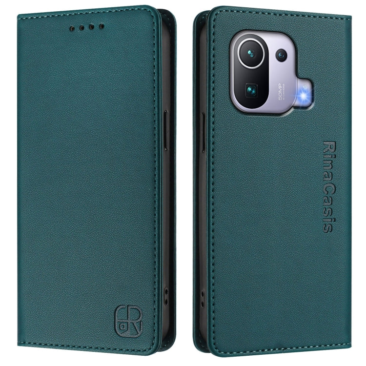 For Xiaomi Mi 11 Pro RC01 Dual-Folded Magnetic Suction RFID Leather Phone Case