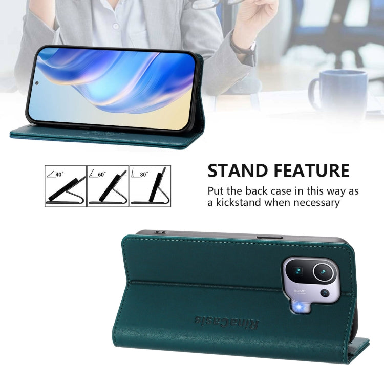 For Xiaomi Mi 11 Pro RC01 Dual-Folded Magnetic Suction RFID Leather Phone Case