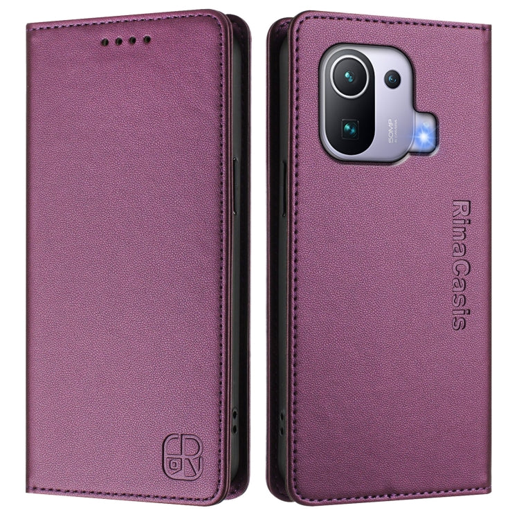 For Xiaomi Mi 11 Pro RC01 Dual-Folded Magnetic Suction RFID Leather Phone Case