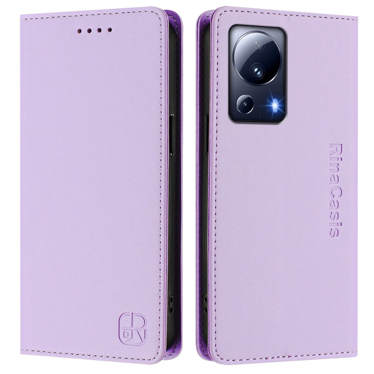 For Xiaomi 13 Lite 5G / Civi 2 RC01 Dual-Folded Magnetic Suction RFID Leather Phone Case