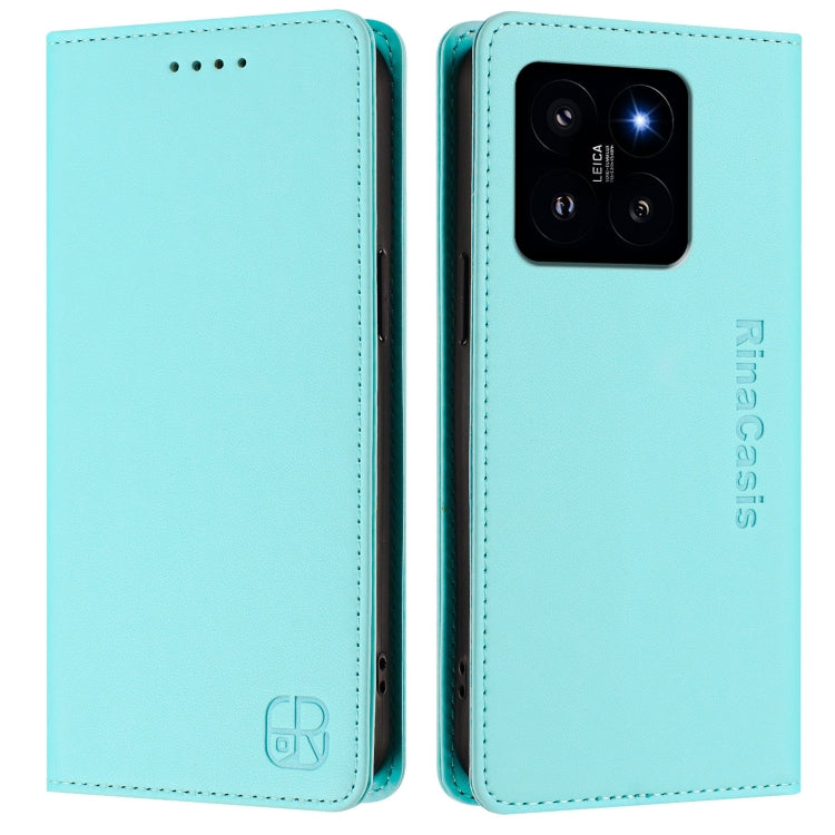 For Xiaomi 14 5G RC01 Dual-Folded Magnetic Suction RFID Leather Phone Case