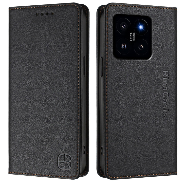 For Xiaomi 14 5G RC01 Dual-Folded Magnetic Suction RFID Leather Phone Case