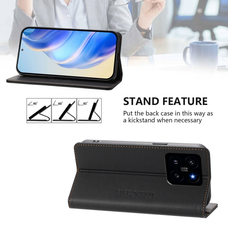 For Xiaomi 14 5G RC01 Dual-Folded Magnetic Suction RFID Leather Phone Case