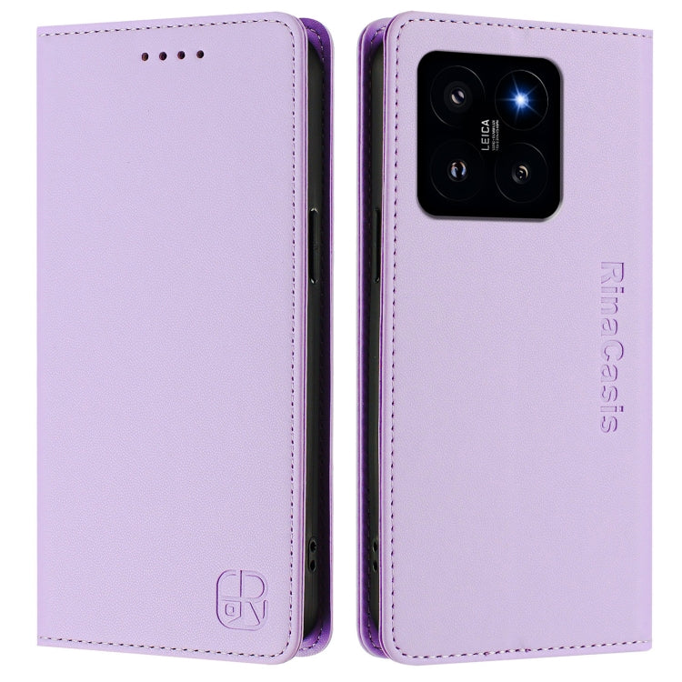 For Xiaomi 14 5G RC01 Dual-Folded Magnetic Suction RFID Leather Phone Case