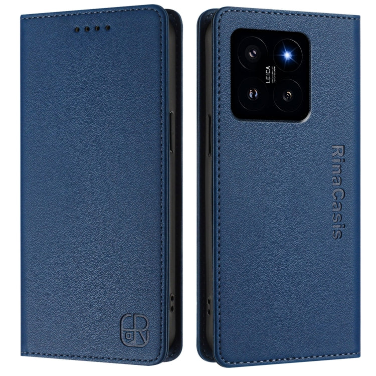 For Xiaomi 14 5G RC01 Dual-Folded Magnetic Suction RFID Leather Phone Case
