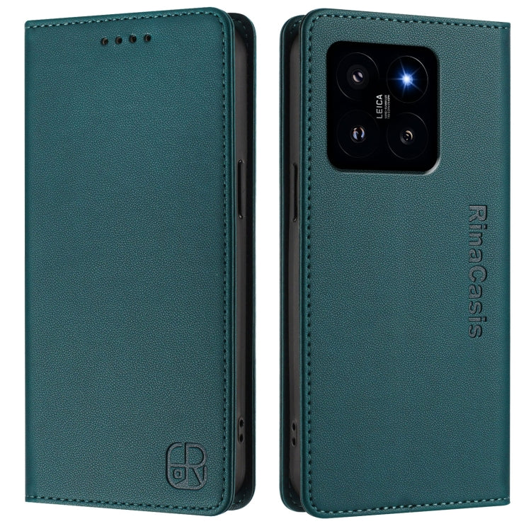 For Xiaomi 14 5G RC01 Dual-Folded Magnetic Suction RFID Leather Phone Case