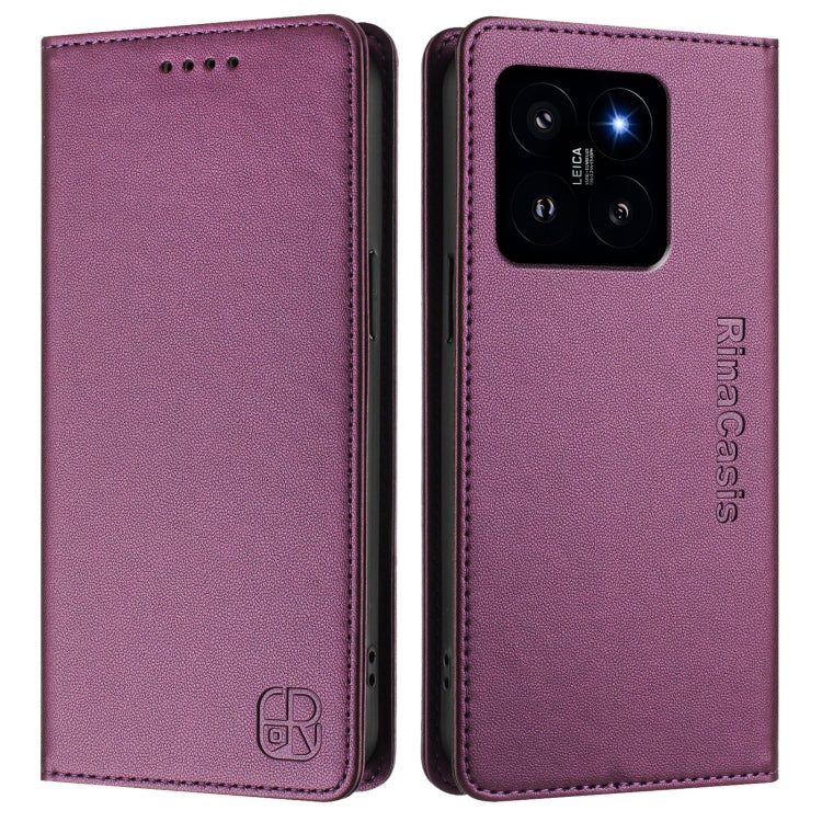 For Xiaomi 14 5G RC01 Dual-Folded Magnetic Suction RFID Leather Phone Case