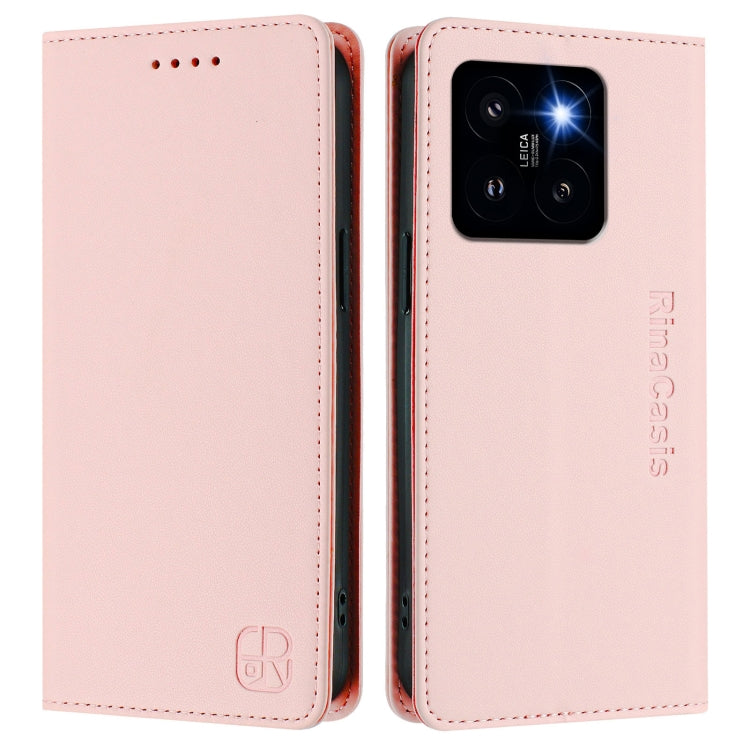 For Xiaomi 14 Pro 5G RC01 Dual-Folded Magnetic Suction RFID Leather Phone Case