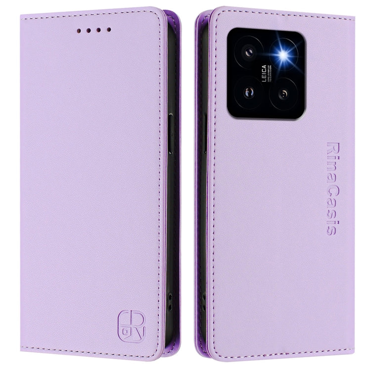 For Xiaomi 14 Pro 5G RC01 Dual-Folded Magnetic Suction RFID Leather Phone Case