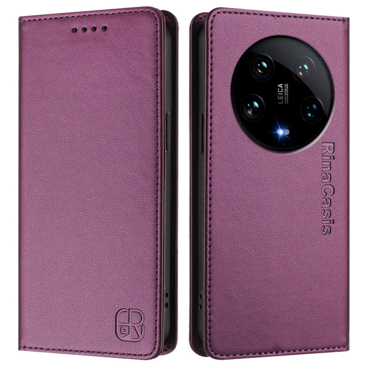 For Xiaomi 14 Ultra 5G RC01 Dual-Folded Magnetic Suction RFID Leather Phone Case