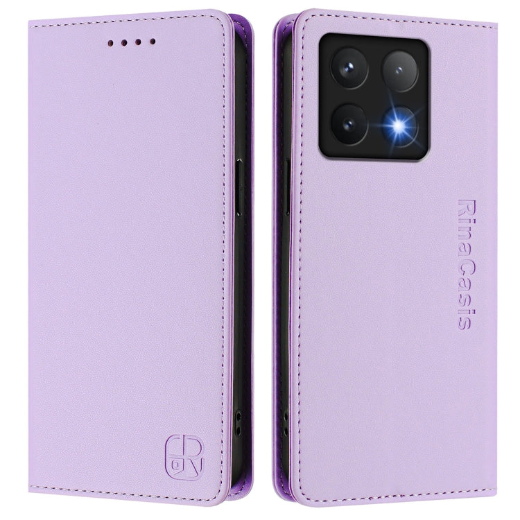 For Xiaomi 14T RC01 Dual-Folded Magnetic Suction RFID Leather Phone Case