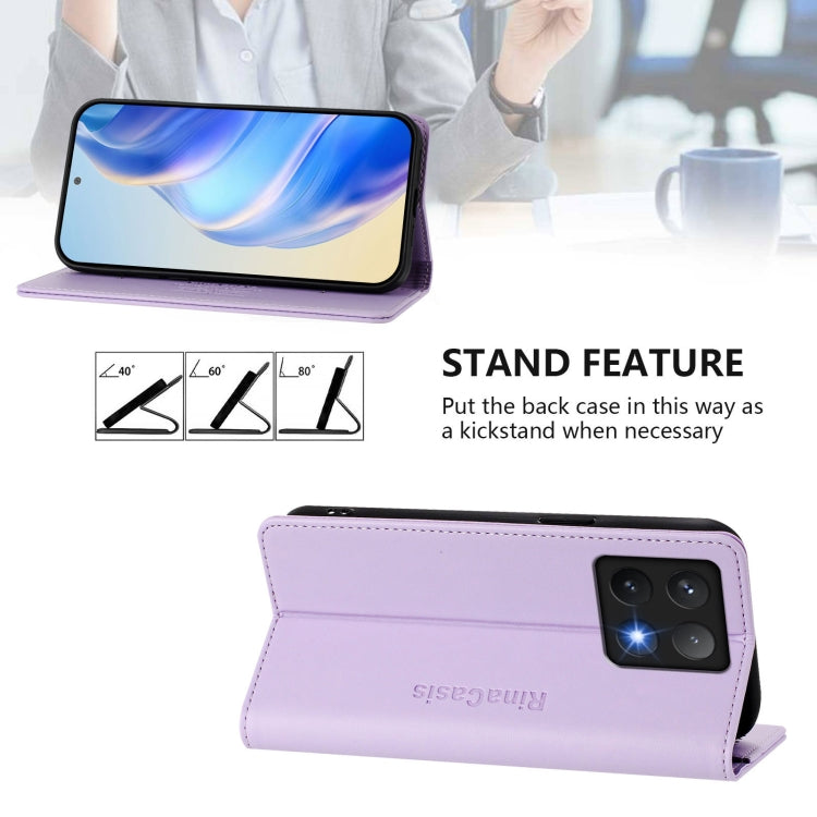 For Xiaomi 14T RC01 Dual-Folded Magnetic Suction RFID Leather Phone Case