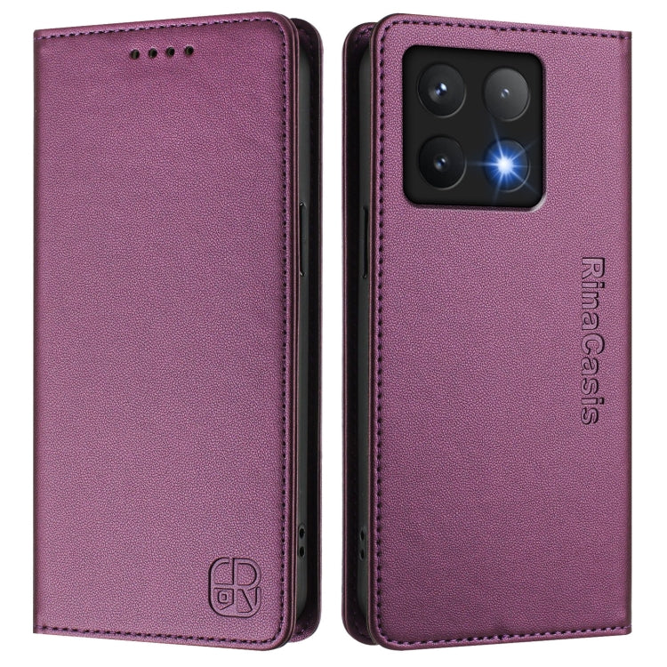 For Xiaomi 14T RC01 Dual-Folded Magnetic Suction RFID Leather Phone Case